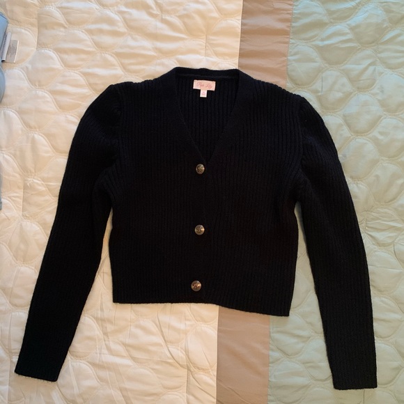 Pink Lily- Cropped Black Cardigan With Gold Buttons - Picture 2 of 8